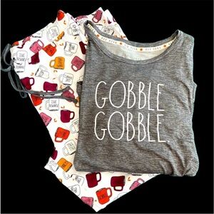 Gray Gobble Gobble Shirt and Coffee Mug Print Pants size Large NWT